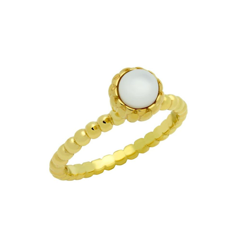 .925 Sterling Silver Gold Plated Bead Design Ring With 5mm Cabochon Mother Of Pearl, <b>size: Prl</b>