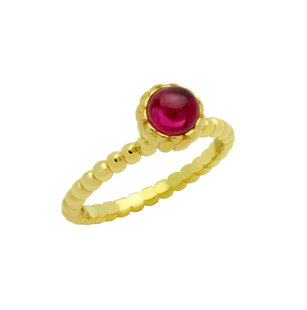 .925 Sterling Silver Gold Plated Bead Design Ring With 5mm Cabochon Ruby, <b>size: Rby</b>