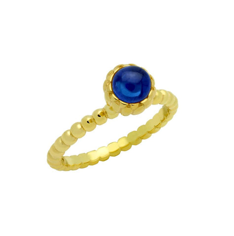 .925 Sterling Silver Gold Plated Bead Design Ring With 5mm Cabochon Sapphire, <b>size: Sap</b>