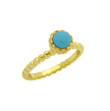 .925 Sterling Silver Gold Plated Bead Design Ring With 5mm Cabochon Turquoise, <b>size: Trq</b>