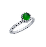 .925 Sterling Silver Bead Design Ring With 5mm Cabochon Emerald, <b>size: Emd</b>