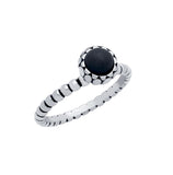 .925 Sterling Silver Bead Design Ring With 5mm Cabochon Onyx, <b>size: Onx</b>