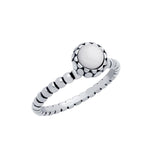 .925 Sterling Silver Bead Design Ring With 5mm Cabochon Mother Of Pearl, <b>size: Prl</b>