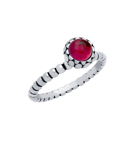 .925 Sterling Silver Bead Design Ring With 5mm Cabochon Ruby, <b>size: Rby</b>