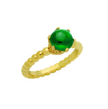 .925 Sterling Silver Gold Plated Bead Design Ring With 5mm Prong Set Cabochon Emerald, <b>size: Emd</b>