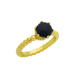 .925 Sterling Silver Gold Plated Bead Design Ring With 5mm Prong Set Cabochon Onyx, <b>size: Onx</b>