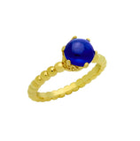 .925 Sterling Silver Gold Plated Bead Design Ring With 5mm Prong Set Cabochon Sapphire, <b>size: Sap</b>