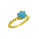 .925 Sterling Silver Gold Plated Bead Design Ring With 5mm Prong Set Cabochon Turquoise, <b>size: Trq</b>