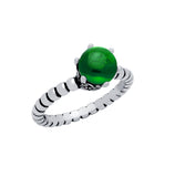 .925 Sterling Silver Bead Design Ring With 5mm Prong Set Cabochon Emerald, <b>size: Emd</b>