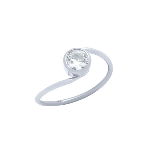 .925 Sterling Silver Rhodium Plated Crossover Ring With 5mm Cz, <b>size: 5</b>