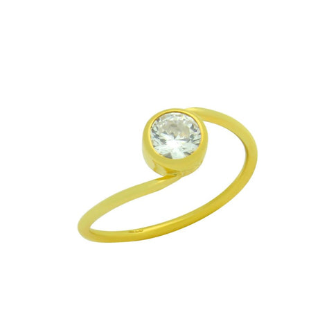 .925 Sterling Silver Gold Plated Crossover Ring With 5mm Cz, <b>size: 5</b>