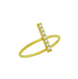 .925 Sterling Silver Gold Plated Stackable Ring With Cz Pave Bar, <b>size: 5</b>