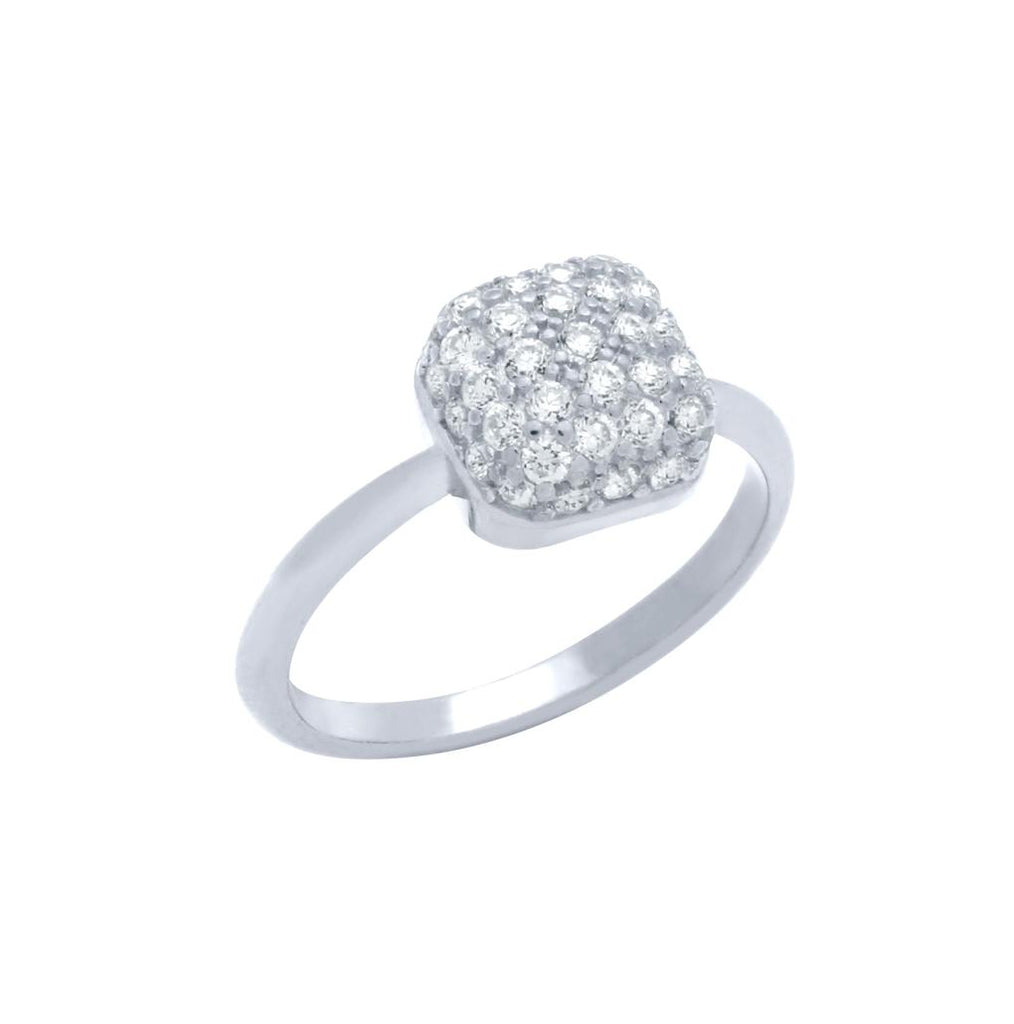 .925 Sterling Silver Rhodium Plated Ring With Cushion-shape Cz Pave Head, <b>size: 5</b>