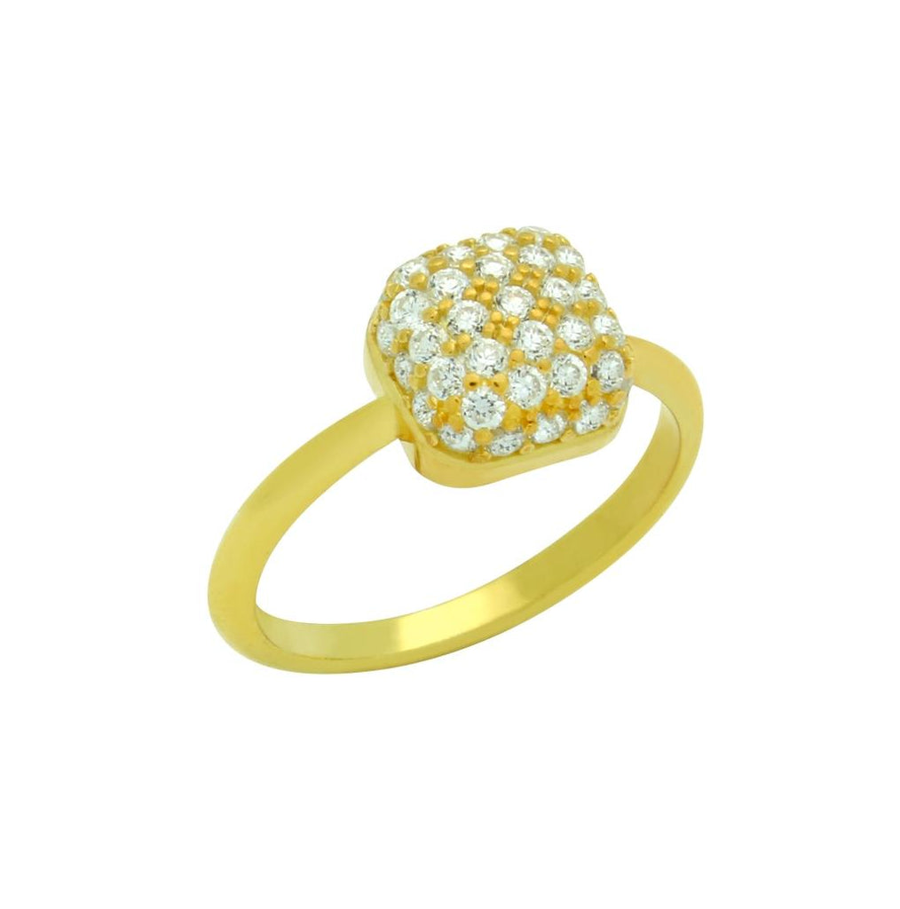 .925 Sterling Silver Gold Plated Ring With Cushion-shape Cz Pave Head, <b>size: 5</b>