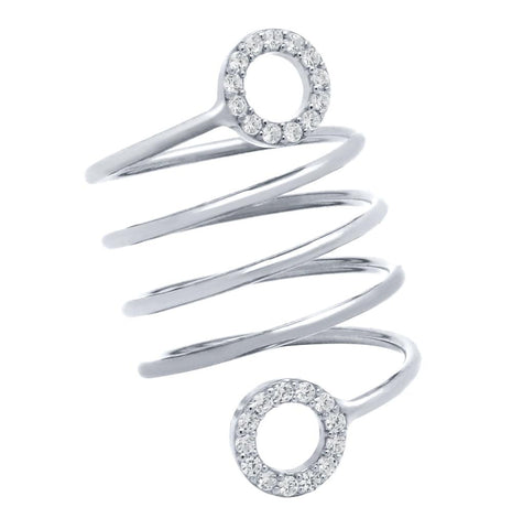 .925 Sterling Silver Rhodium Plated Spiral "spring Ring" With Cz Eternity Circles, <b>size: 6</b>