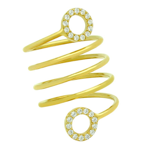 .925 Sterling Silver Gold Plated Spiral "spring Ring" With Cz Eternity Circles, <b>size: 6</b>