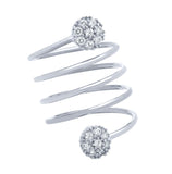 .925 Sterling Silver Rhodium Plated Spiral "spring Ring" With Round Cz Clusters, <b>size: 6</b>