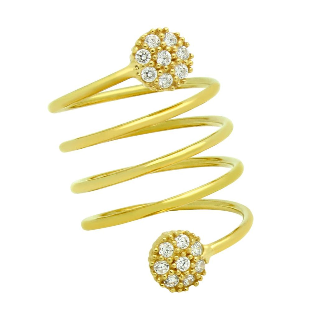 .925 Sterling Silver Gold Plated Spiral "spring Ring" With Round Cz Clusters, <b>size: 6</b>