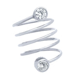 .925 Sterling Silver Rhodium Plated Spiral "spring Ring" With 5mm Cz, <b>size: 6</b>