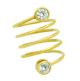 .925 Sterling Silver Gold Plated Spiral "spring Ring" With 5mm Cz, <b>size: 6</b>