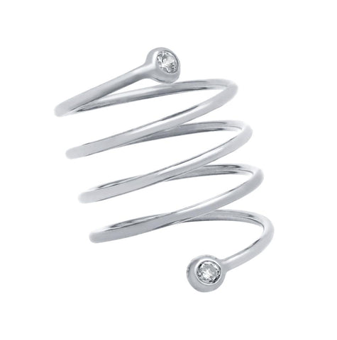 .925 Sterling Silver Rhodium Plated Spiral "spring Ring" With 3mm Cz, <b>size: 6</b>