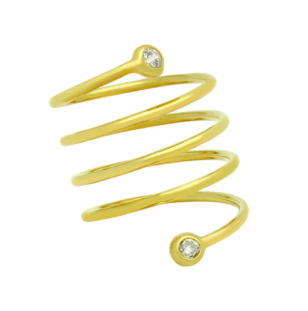 .925 Sterling Silver Gold Plated Spiral "spring Ring" With 3mm Cz, <b>size: 6</b>