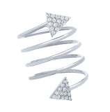 .925 Sterling Silver Rhodium Plated Spiral "spring Ring" With Cz Pave Triangles, <b>size: 6</b>