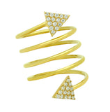 .925 Sterling Silver Gold Plated Spiral "spring Ring" With Cz Pave Triangles, <b>size: 6</b>