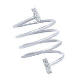 .925 Sterling Silver Rhodium Plated Spiral "spring Ring" With Cz Pave Bars, <b>size: 6</b>