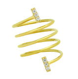 .925 Sterling Silver Gold Plated Spiral "spring Ring" With Cz Pave Bars, <b>size: 6</b>