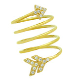 .925 Sterling Silver Gold Plated Spiral "spring Ring" With Cz Pave Arrow Head And Tail, <b>size: 6</b>