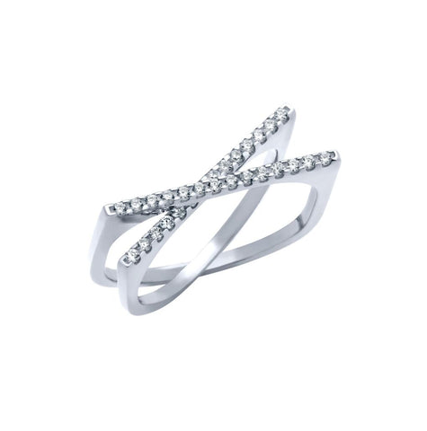 .925 Sterling Silver Rhodium Plated Split-double-shank "x" Ring With Cz Pave, <b>size: 6</b>