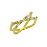 .925 Sterling Silver Gold Plated Split-double-shank "x" Ring With Cz Pave, <b>size: 6</b>