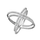 .925 Sterling Silver Rhodium Plated Double X Cz Pave Ring, <b>size: 5</b>