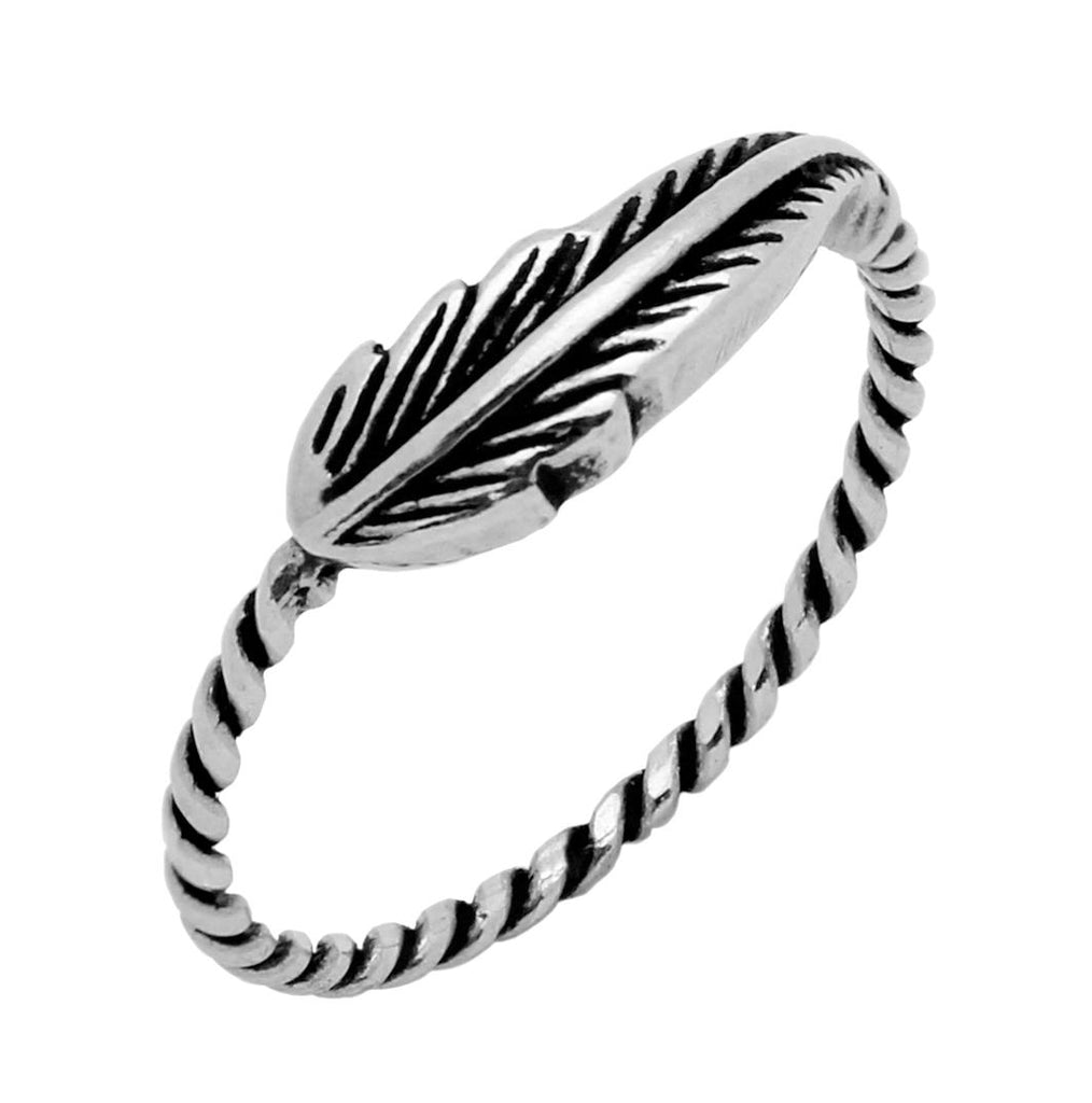 .925 Sterling Silver Feather Ring With Rope Shank, <b>size: 6</b>