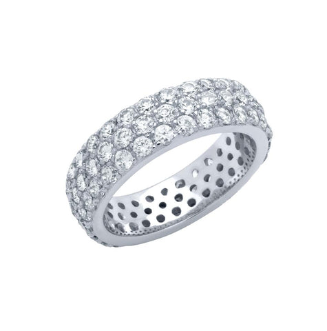 .925 Sterling Silver 3 Row Round Cz Band Ring, <b>size: 6</b>