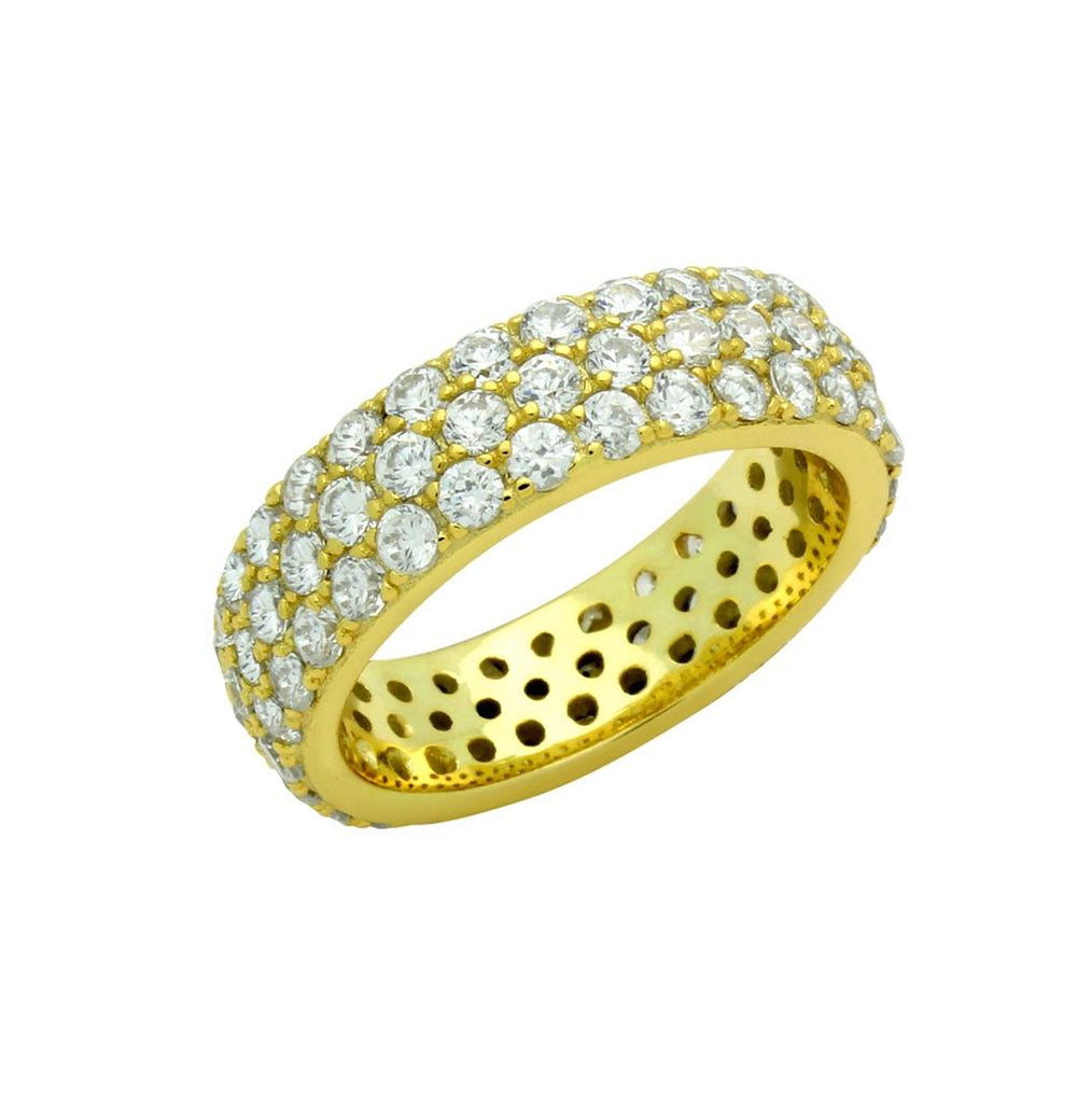 .925 Sterling Silver Gold Plated 3 Row Round Cz Band Ring, <b>size: Gd</b>