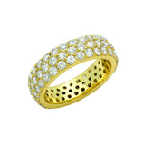 .925 Sterling Silver Gold Plated 3 Row Round Cz Band Ring, <b>size: Gd</b>