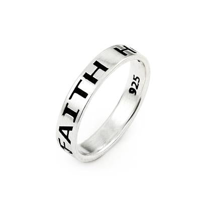 .925 Sterling Silver Inspirational Band 4mm Faith Hope Love, <b>size: 7</b>