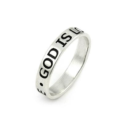 .925 Sterling Silver Inspirational Band 4mm God Is Love, <b>size: 7</b>