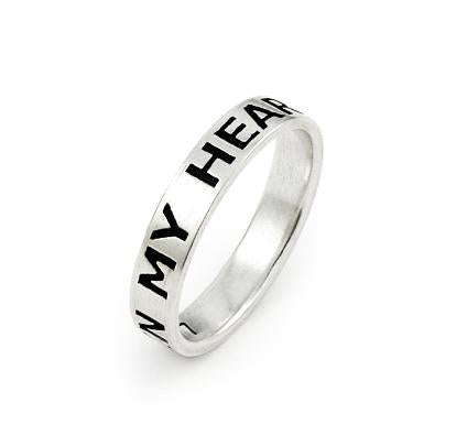 .925 Sterling Silver Inspirational Band 4mm Forever In My Heart, <b>size: 7</b>