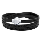 .925 Sterling Silver Black "i Love You" Leather Wrap Bracelet Engraved In 23 Languages, <b>size: Blk</b>