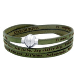 .925 Sterling Silver Olive Green "i Love You" Leather Wrap Bracelet Engraved In 23 Languages, <b>size: Olv</b>