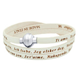 .925 Sterling Silver White "i Love You" Leather Wrap Bracelet Engraved In 23 Languages, <b>size: Wht</b>