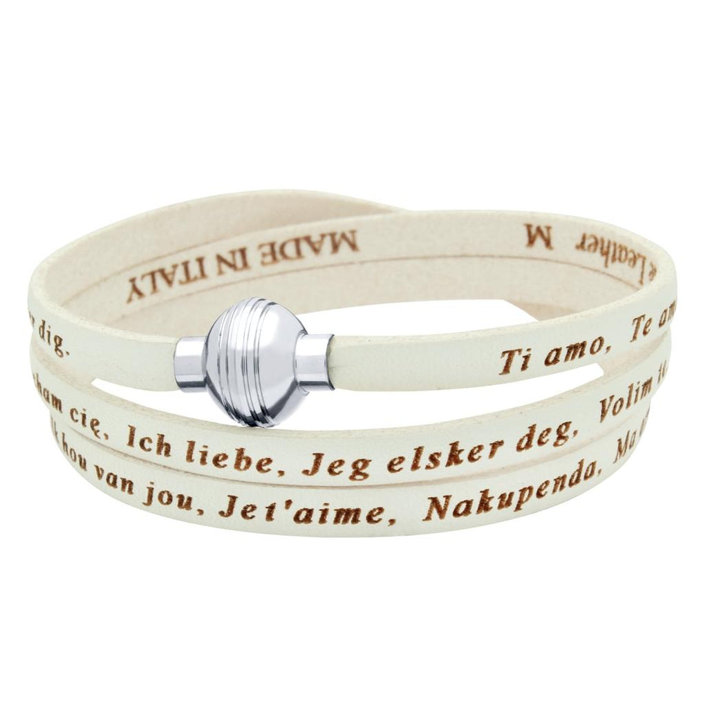 .925 Sterling Silver White "i Love You" Leather Wrap Bracelet Engraved In 23 Languages, <b>size: Wht</b>