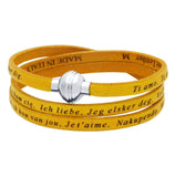 .925 Sterling Silver Yellow "i Love You" Leather Wrap Bracelet Engraved In 23 Languages, <b>size: Yel</b>