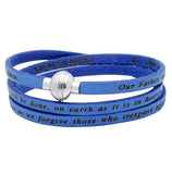 .925 Sterling Silver Blue Lord's Prayer Engraved Leather Wrap Bracelet, <b>size: Blu</b>