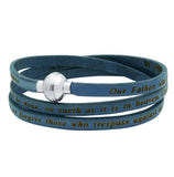 .925 Sterling Silver Dark Blue Lord's Prayer Engraved Leather Wrap Bracelet, <b>size: Dkb</b>