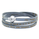 .925 Sterling Silver Gray Lord's Prayer Engraved Leather Wrap Bracelet, <b>size: Gry</b>