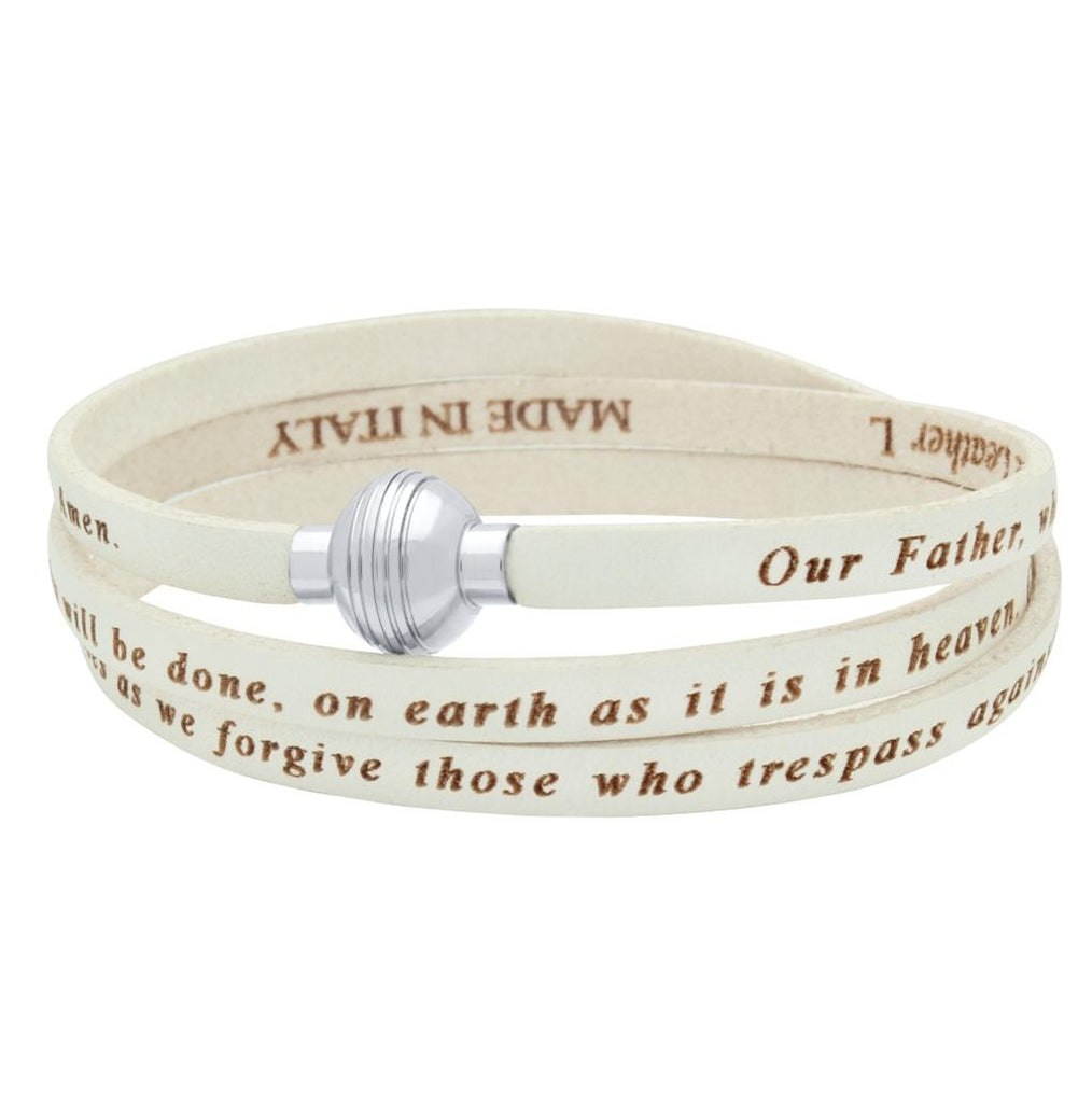 .925 Sterling Silver White Lord's Prayer Engraved Leather Wrap Bracelet, <b>size: Wht</b>